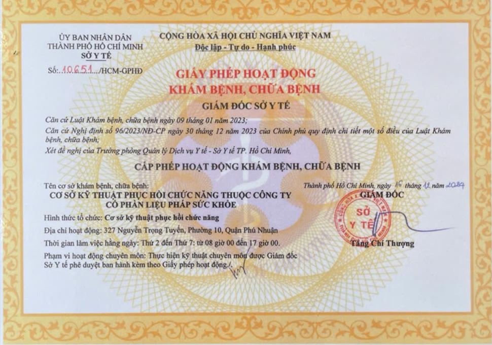 Giấy phép Hoạt động Khám bệnh, Chữa bệnh số 10651/HCM-GPHĐ